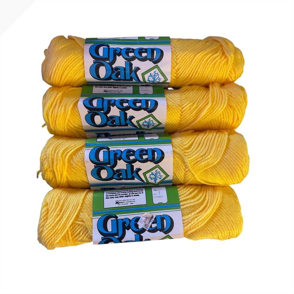 Vintage Green Oak Acrylic Yarn Lot 4 Skeins Bright Yellow 4013 Kmart USA Made